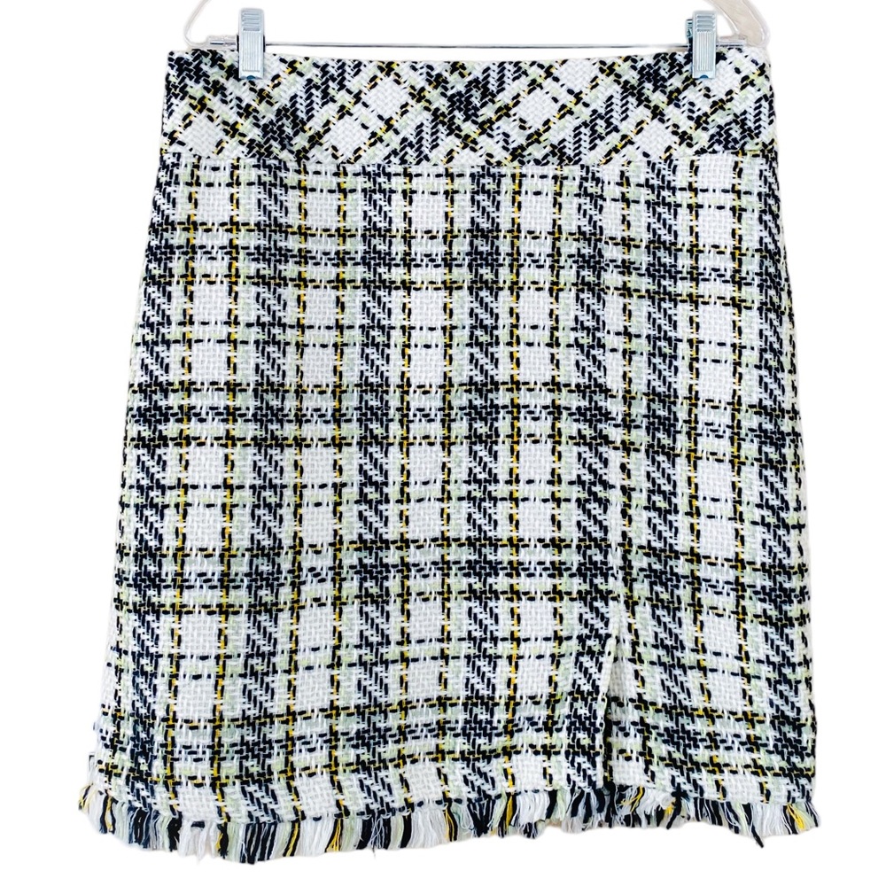 Carlucci Vintage 90’s Tweed Plaid Raw Hem Fringe‎ Pencil Skirt Size 12
